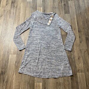 Levaca Heather Gray Sweater Dress Button Cowl Long Sleeve Size Small